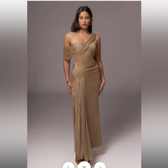 JLUXLABEL Dresses & Skirts - JLUXLABEL gold draped metallic maxi dress NWT